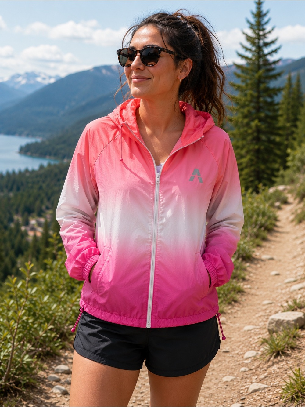 Avia Pink Ombré Lightweight Hooded Windbreaker Jacket XL